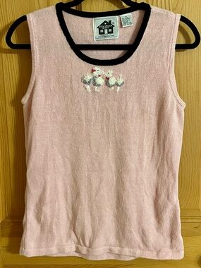 Vintage Storybook Knits Pink Poodle Sweater Vest Tank Top Size Small Whimsical